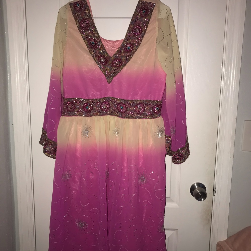 Cream and Pink Sequin Embellished Sundress